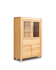 Witryna niska Napoli NE-80, czterodrzwiowa z szufladą, przeszklona, front lity dąb olejowany, SIUDY