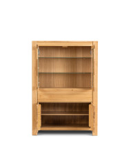 Witryna niska Napoli NE-80, czterodrzwiowa z szufladą, przeszklona, front lity dąb olejowany, SIUDY