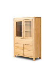 Witryna niska Napoli NE-80, czterodrzwiowa z szufladą, przeszklona, front lity dąb olejowany, SIUDY