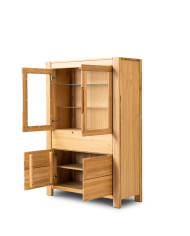 Witryna niska Napoli NE-80, czterodrzwiowa z szufladą, przeszklona, front lity dąb olejowany, SIUDY