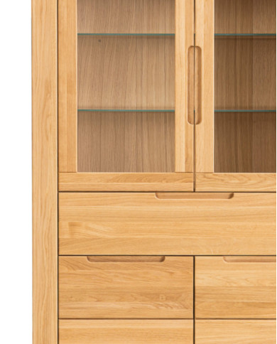 Witryna niska Napoli NE-80, czterodrzwiowa z szufladą, przeszklona, front lity dąb olejowany, SIUDY