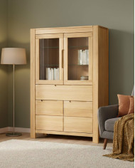 Witryna niska Napoli NE-80, czterodrzwiowa z szufladą, przeszklona, front lity dąb olejowany, SIUDY