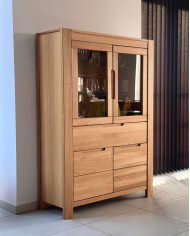 Witryna niska Napoli NE-80, czterodrzwiowa z szufladą, przeszklona, front lity dąb olejowany, SIUDY