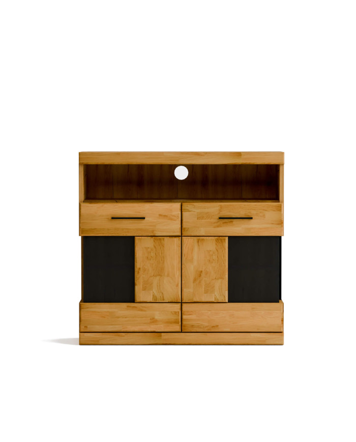 Komoda Raro RE-05, dwudrzwiowa z wnęką, przeszklona, front dąb lity olejowany, SIUDY