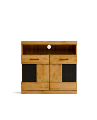 Komoda Raro RE-05, dwudrzwiowa z wnęką, przeszklona, front dąb lity olejowany, SIUDY