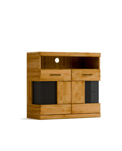 Komoda Raro RE-05, dwudrzwiowa z wnęką, przeszklona, front dąb lity olejowany, SIUDY