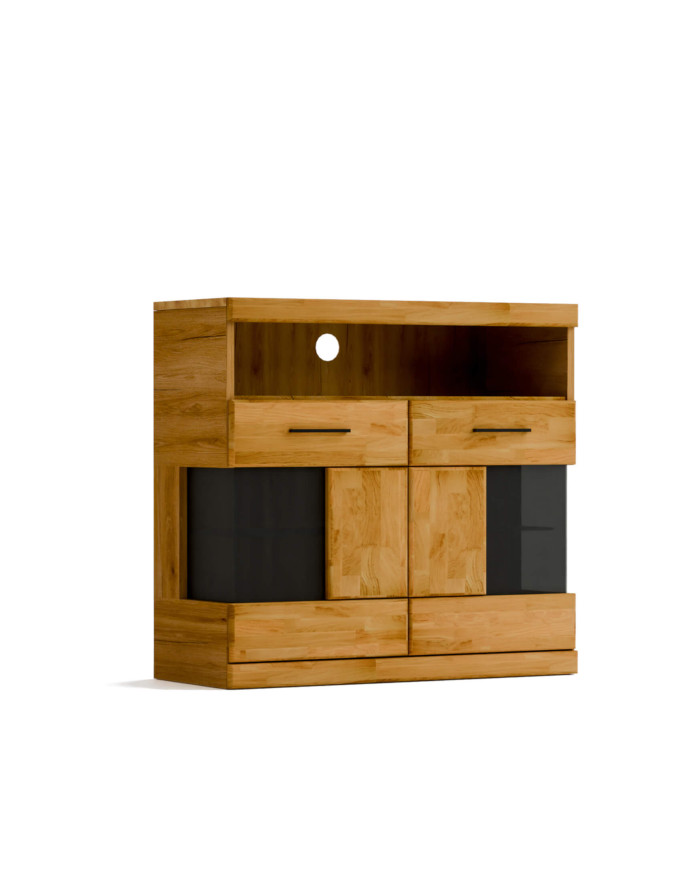 Komoda Raro RE-05, dwudrzwiowa z wnęką, przeszklona, front dąb lity olejowany, SIUDY