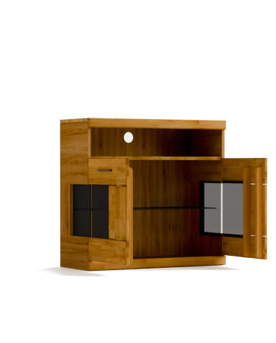 Komoda Raro RE-05, dwudrzwiowa z wnęką, przeszklona, front dąb lity olejowany, SIUDY