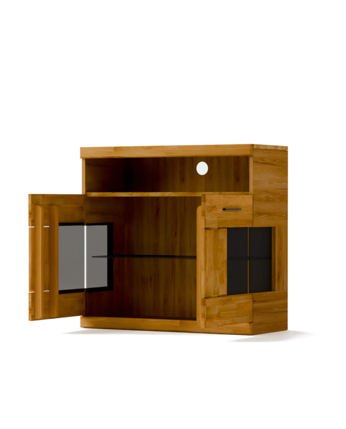 Komoda Raro RE-05, dwudrzwiowa z wnęką, przeszklona, front dąb lity olejowany, SIUDY