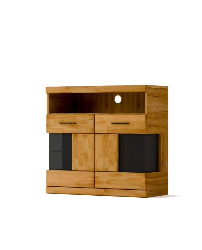 Komoda Raro RE-05, dwudrzwiowa z wnęką, przeszklona, front dąb lity olejowany, SIUDY