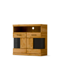 Komoda Raro RE-05, dwudrzwiowa z wnęką, przeszklona, front dąb lity olejowany, SIUDY