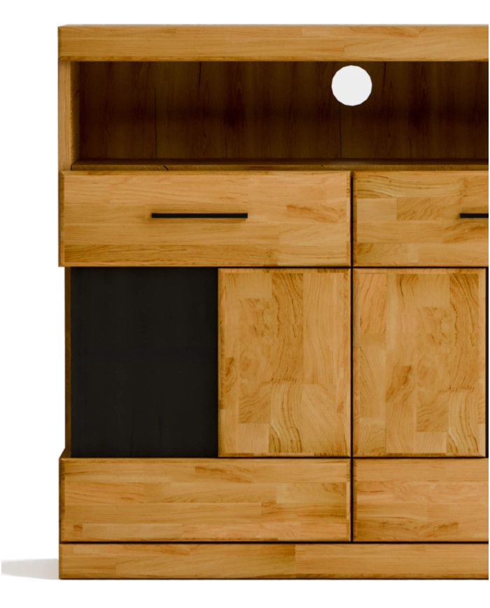 Komoda Raro RE-05, dwudrzwiowa z wnęką, przeszklona, front dąb lity olejowany, SIUDY