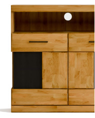 Komoda Raro RE-05, dwudrzwiowa z wnęką, przeszklona, front dąb lity olejowany, SIUDY