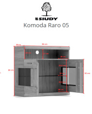 Komoda Raro RE-05, dwudrzwiowa z wnęką, przeszklona, front dąb lity olejowany, SIUDY