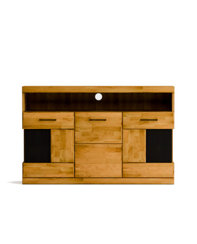 Komoda Raro RE-13, trzydrzwiowa z wnęką, przeszklona, front dąb lity olejowany, SIUDY