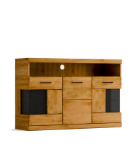 Komoda Raro RE-13, trzydrzwiowa z wnęką, przeszklona, front dąb lity olejowany, SIUDY