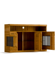 Komoda Raro RE-13, trzydrzwiowa z wnęką, przeszklona, front dąb lity olejowany, SIUDY