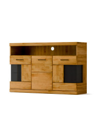 Komoda Raro RE-13, trzydrzwiowa z wnęką, przeszklona, front dąb lity olejowany, SIUDY