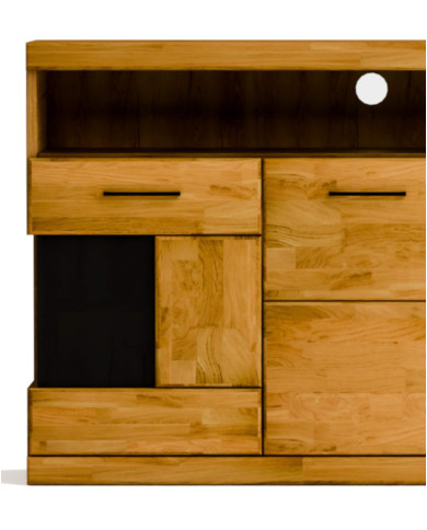 Komoda Raro RE-13, trzydrzwiowa z wnęką, przeszklona, front dąb lity olejowany, SIUDY