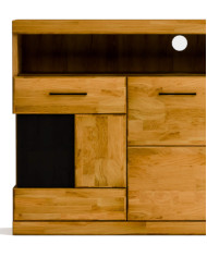 Komoda Raro RE-13, trzydrzwiowa z wnęką, przeszklona, front dąb lity olejowany, SIUDY