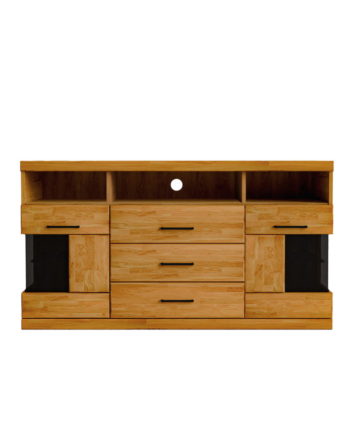 Komoda Raro RE-15, dwudrzwiowa z wnęką i szufladami, przeszklona, front dąb lity olejowany, SIUDY