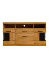 Komoda Raro RE-15, dwudrzwiowa z wnęką i szufladami, przeszklona, front dąb lity olejowany, SIUDY