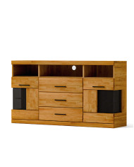 Komoda Raro RE-15, dwudrzwiowa z wnęką i szufladami, przeszklona, front dąb lity olejowany, SIUDY