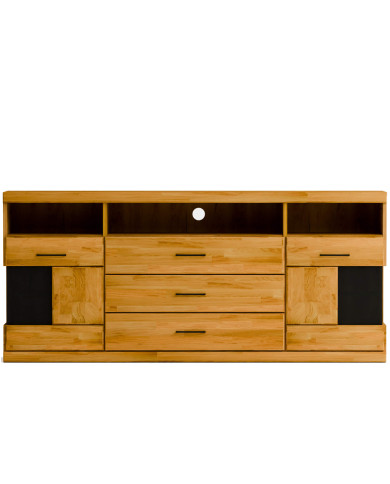 Komoda Raro RE-18, dwudrzwiowa z wnęką i szufladami, przeszklona, front dąb lity olejowany, SIUDY