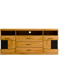 Komoda Raro RE-18, dwudrzwiowa z wnęką i szufladami, przeszklona, front dąb lity olejowany, SIUDY