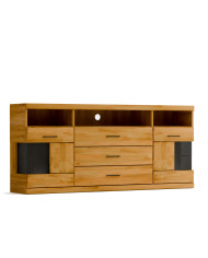 Komoda Raro RE-18, dwudrzwiowa z wnęką i szufladami, przeszklona, front dąb lity olejowany, SIUDY