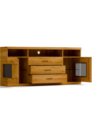 Komoda Raro RE-18, dwudrzwiowa z wnęką i szufladami, przeszklona, front dąb lity olejowany, SIUDY