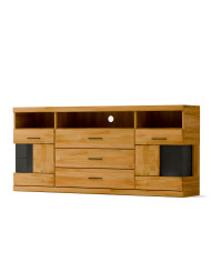 Komoda Raro RE-18, dwudrzwiowa z wnęką i szufladami, przeszklona, front dąb lity olejowany, SIUDY