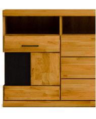 Komoda Raro RE-18, dwudrzwiowa z wnęką i szufladami, przeszklona, front dąb lity olejowany, SIUDY