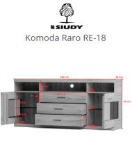 Komoda Raro RE-18, dwudrzwiowa z wnęką i szufladami, przeszklona, front dąb lity olejowany, SIUDY