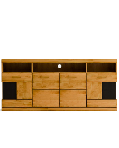 Komoda Raro RE-20, czterodrzwiowa z wnęką regałową, przeszklona, front dąb lity olejowany, SIUDY