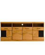 Komoda Raro RE-20, czterodrzwiowa z wnęką regałową, przeszklona, front dąb lity olejowany, SIUDY