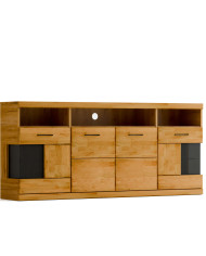 Komoda Raro RE-20, czterodrzwiowa z wnęką regałową, przeszklona, front dąb lity olejowany, SIUDY