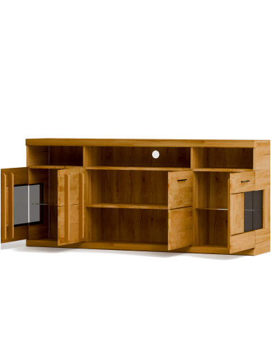 Komoda Raro RE-20, czterodrzwiowa z wnęką regałową, przeszklona, front dąb lity olejowany, SIUDY