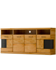 Komoda Raro RE-20, czterodrzwiowa z wnęką regałową, przeszklona, front dąb lity olejowany, SIUDY