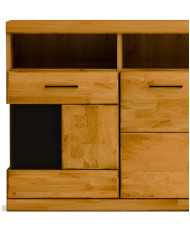 Komoda Raro RE-20, czterodrzwiowa z wnęką regałową, przeszklona, front dąb lity olejowany, SIUDY