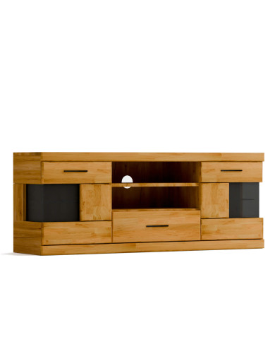 Szafka RTV Raro RE-43, z drzwiami, szufladą i wnęką na sprzęt, front lity dąb olejowany, SIUDY