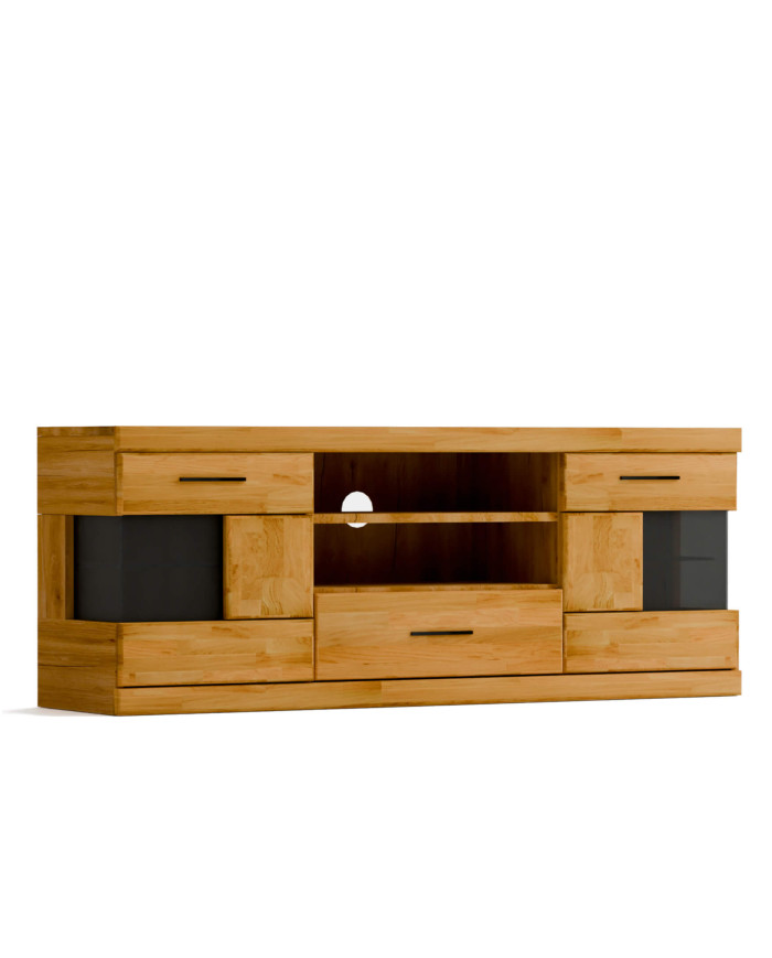 Szafka RTV Raro RE-43, z drzwiami, szufladą i wnęką na sprzęt, front lity dąb olejowany, SIUDY