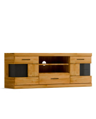 Szafka RTV Raro RE-43, z drzwiami, szufladą i wnęką na sprzęt, front lity dąb olejowany, SIUDY