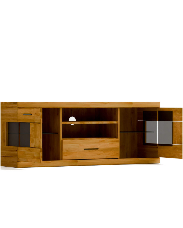 Szafka RTV Raro RE-43, z drzwiami, szufladą i wnęką na sprzęt, front lity dąb olejowany, SIUDY