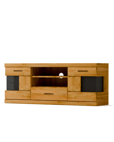 Szafka RTV Raro RE-43, z drzwiami, szufladą i wnęką na sprzęt, front lity dąb olejowany, SIUDY