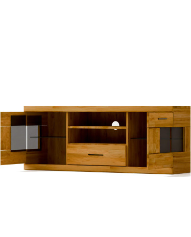 Szafka RTV Raro RE-43, z drzwiami, szufladą i wnęką na sprzęt, front lity dąb olejowany, SIUDY