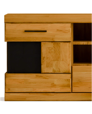 Szafka RTV Raro RE-43, z drzwiami, szufladą i wnęką na sprzęt, front lity dąb olejowany, SIUDY