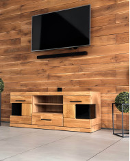 Szafka RTV Raro RE-43, z drzwiami, szufladą i wnęką na sprzęt, front lity dąb olejowany, SIUDY