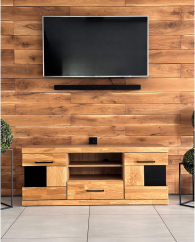 Szafka RTV Raro RE-43, z drzwiami, szufladą i wnęką na sprzęt, front lity dąb olejowany, SIUDY