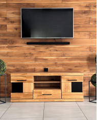 Szafka RTV Raro RE-43, z drzwiami, szufladą i wnęką na sprzęt, front lity dąb olejowany, SIUDY